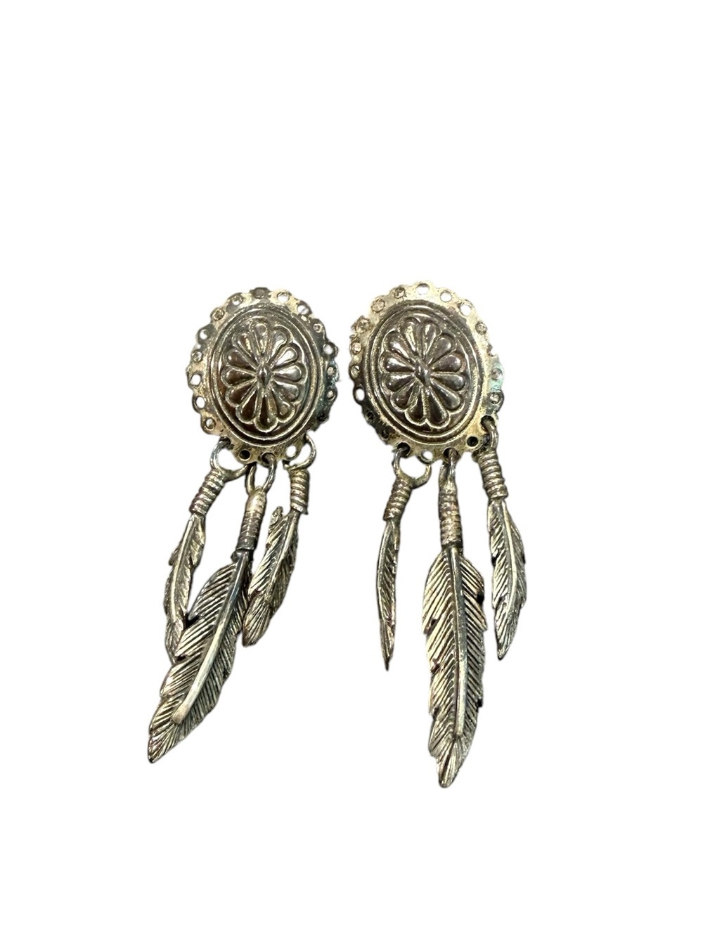 Cast sterling vintage dreamcatcher dangle earrings silver native
